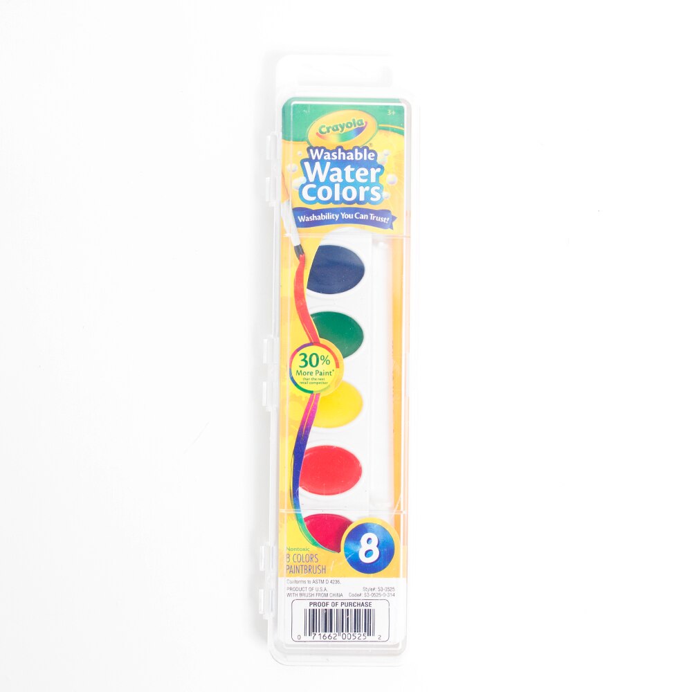 Crayola, Washable, Pan, Watercolor, Paint, 8 Color, Set, Brush